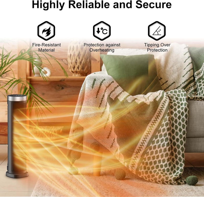 VOCRS Space Heater for Indoor Use with Remote - 70° Oscillating Tower Electric Heater, 24 Inchs, 12H Timer, 1500W Quiet PTC Ceramic Heating with Thermostat, Fast Safety Heat for Office, Home, Bedroom - Image 1
